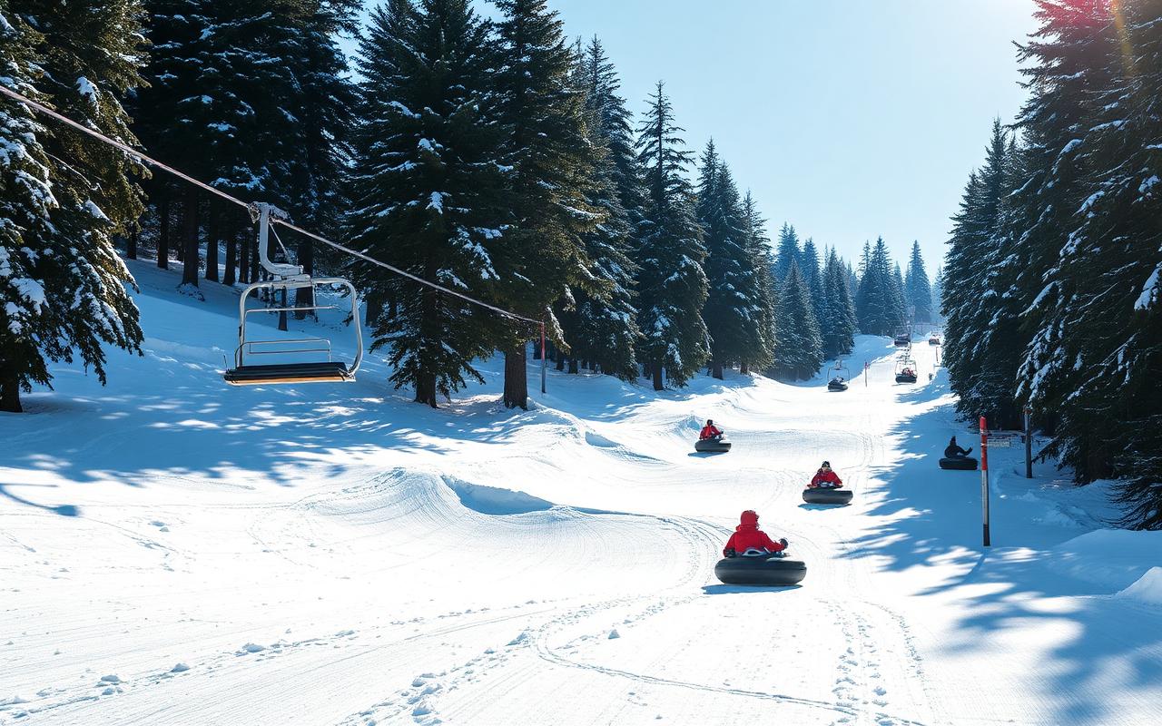 Ski hill with a chairlift and snow tubing lanes