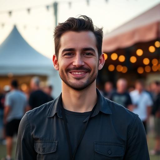 Smiling event organizer at a festival venue